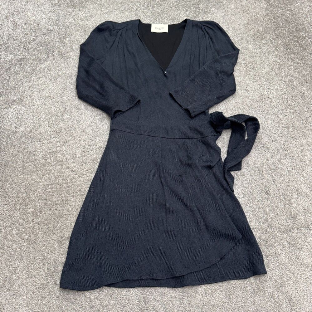 Berenice Paris Textured Jacquard Wrap Mini Dress Womens Navy Blue 3/4 Sleeve